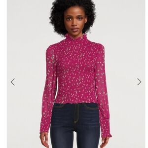 Rag & Bone NWOT Kayden Smocked Bodice Blouse Vibrant Fuchsia Floral Ruffle S